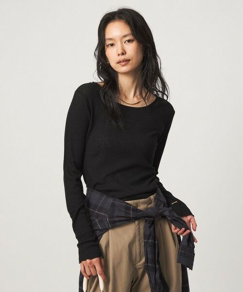 green label relaxing / グリーンレーベル リラクシング カットソー | ［size SHORTあり］テレコ クルーネック プルオーバー（BLACK）