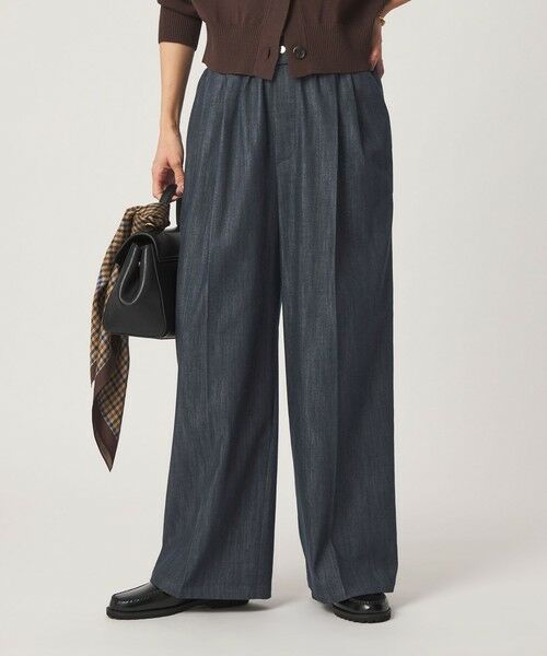 green label relaxing / グリーンレーベル リラクシング デニムパンツ | ［size SHORT/TALLあり］ニーハイワイド パンツ デニム ストレッチ（NAVY）