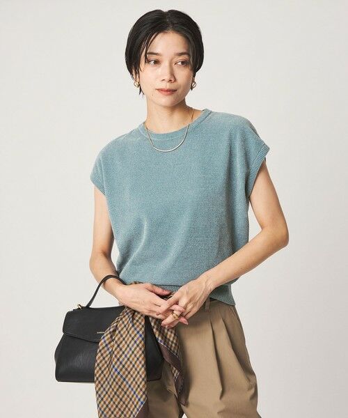 green label relaxing / グリーンレーベル リラクシング ニット・セーター | モール フレンチスリーブ プルオーバー ニット ウォッシャブル（LT.BLUE）