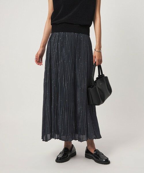 green label relaxing / グリーンレーベル リラクシング ロング・マキシ丈スカート | ［size SHORT/TALLあり］ドット プリーツ スカート（NAVY）