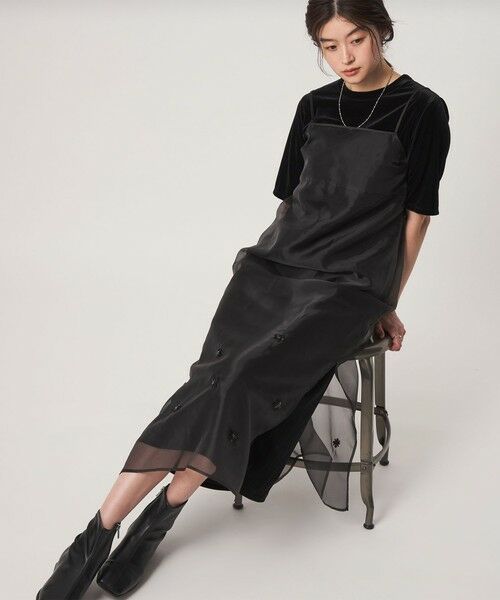 green label relaxing / グリーンレーベル リラクシング ロング・マキシ丈ワンピース | ＜GLR_MINE＞ビジュー キャミソール ワンピース（BLACK）