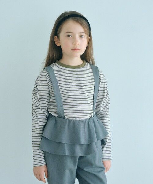 green label relaxing / グリーンレーベル リラクシング カットソー | 【COOL CHIC GIRLS STYLE】ボーダー シャーリング プルオーバー / キッズ120cm-160cm(LT.BLUE)