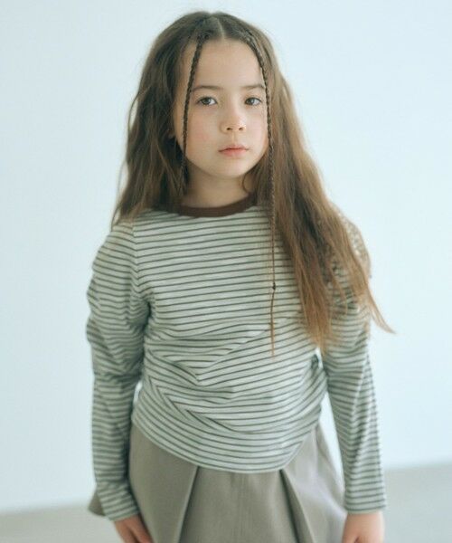green label relaxing / グリーンレーベル リラクシング カットソー | 【COOL CHIC GIRLS STYLE】ボーダー シャーリング プルオーバー / キッズ120cm-160cm(LILAC)