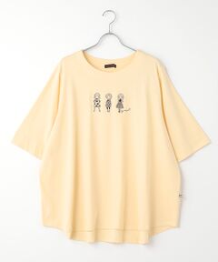 天竺モチーフ刺繍Tシャツ　プラスサイズ