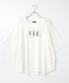 天竺モチーフ刺繍Tシャツ　プラスサイズ