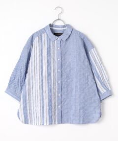 greennout / グリーンノート シャツ・ブラウス | コットンリネンナチュラルウェーブストライプBL