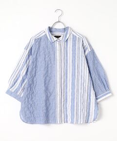 greennout / グリーンノート シャツ・ブラウス | コットンリネンナチュラルウェーブストライプBL