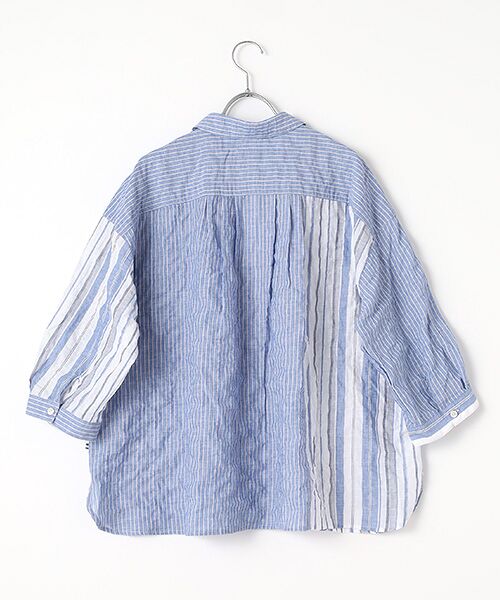 greennout / グリーンノート シャツ・ブラウス | コットンリネンナチュラルウェーブストライプBL | 詳細1