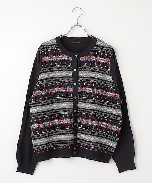 greennout/グリーンノート フェアアイルカーディガン ブラックベース LL号