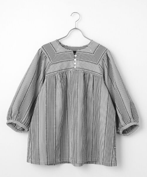 greennout / グリーンノート シャツ・ブラウス | サッカーストライプ＆ギンガムブラウス（ブラック）