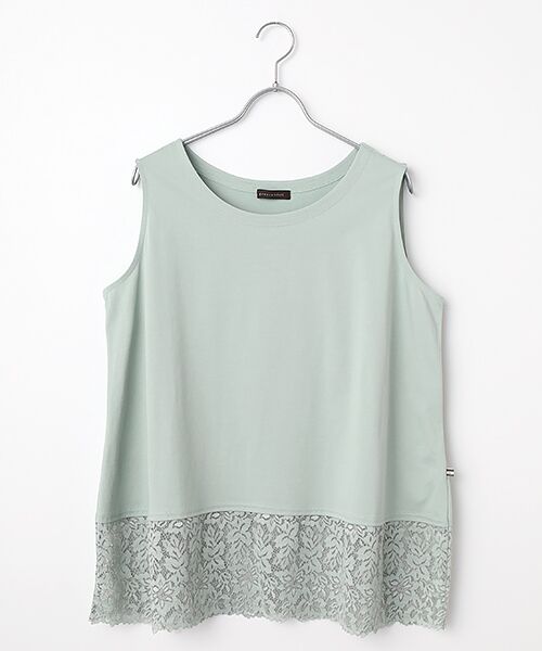 greennout / グリーンノート タンクトップ | 接触冷感　レース付きタンクトップ（スモークグリーン）