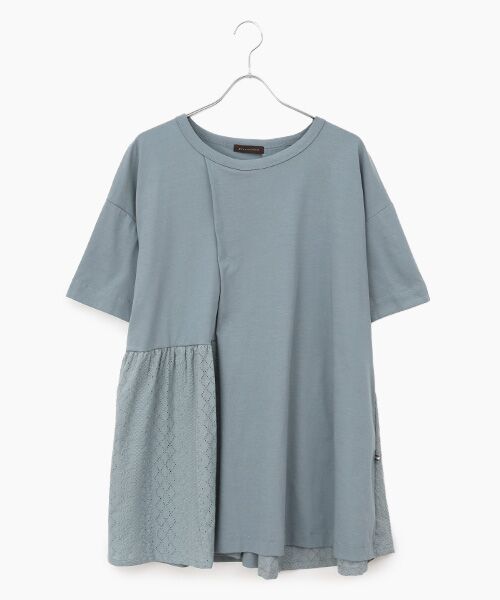 greennout / グリーンノート カットソー | 接触冷感　天竺刺繍入りチュニック（ブルーグレー）