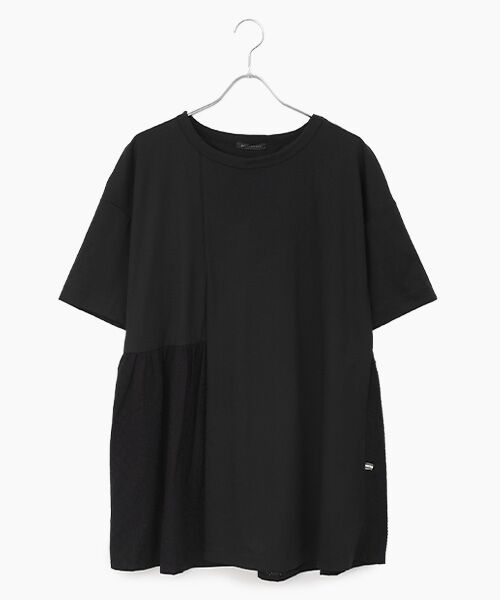 greennout / グリーンノート カットソー | 接触冷感　天竺刺繍入りチュニック（ブラック）