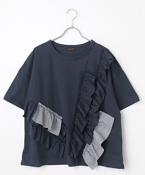 greennout / グリーンノート カットソー | 接触冷感　天竺フリルカットソー（ネイビー）