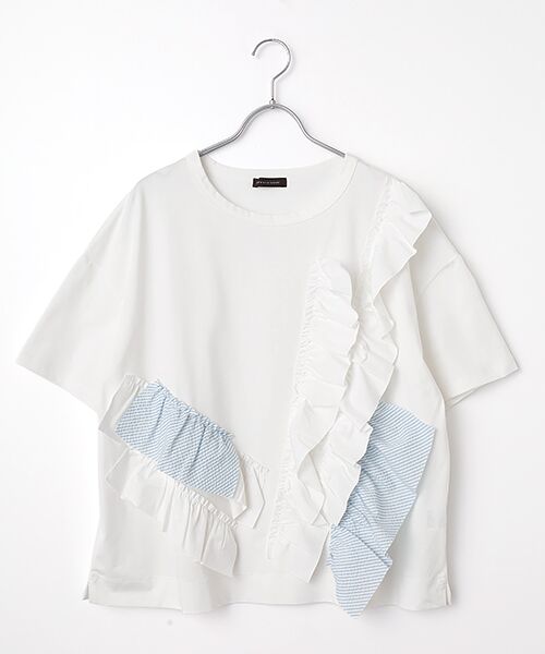 greennout / グリーンノート カットソー | 接触冷感　天竺フリルカットソー（オフホワイト）