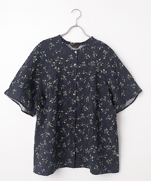 greennout / グリーンノート シャツ・ブラウス | サッカーボタニカルプリントブラウス（ネイビーベース）