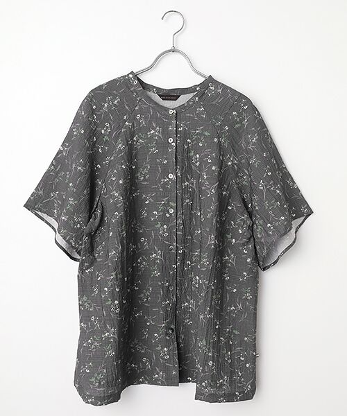 greennout / グリーンノート シャツ・ブラウス | サッカーボタニカルプリントブラウス（グレーベース）