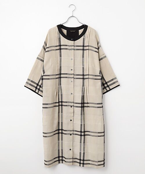 greennout / グリーンノート ロング・マキシ丈ワンピース | パナマチェックワンピース（ベージュベース）