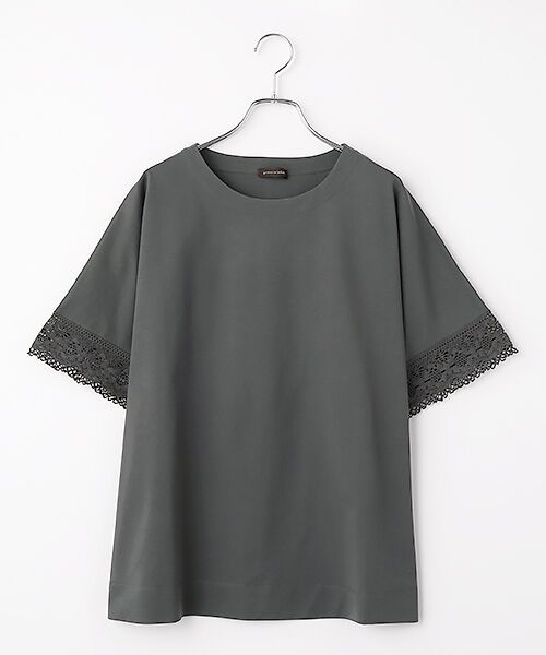 greennout / グリーンノート カットソー | 接触冷感天竺袖レースカットソー（ダークグレー）