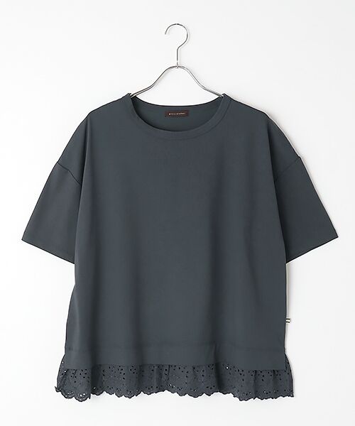 greennout / グリーンノート Tシャツ | 接触冷感　裾レースTシャツ（ネイビー）
