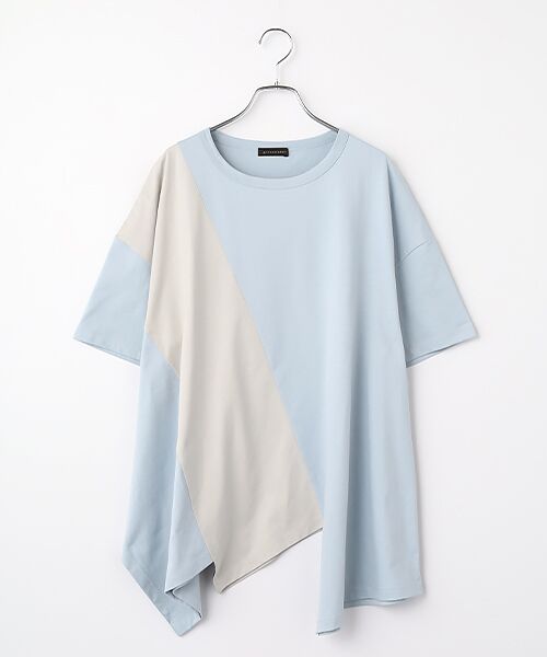 greennout / グリーンノート カットソー | 接触冷感 天竺パネルTシャツ（ライトブルー×ライトグレー）
