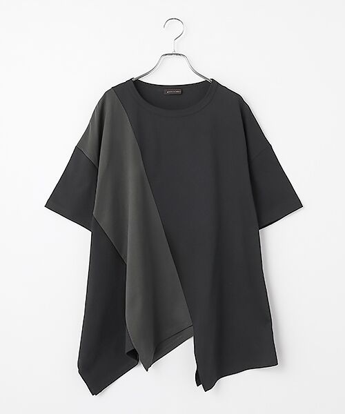 greennout / グリーンノート カットソー | 接触冷感 天竺パネルTシャツ（ブラック×ダークグレー）