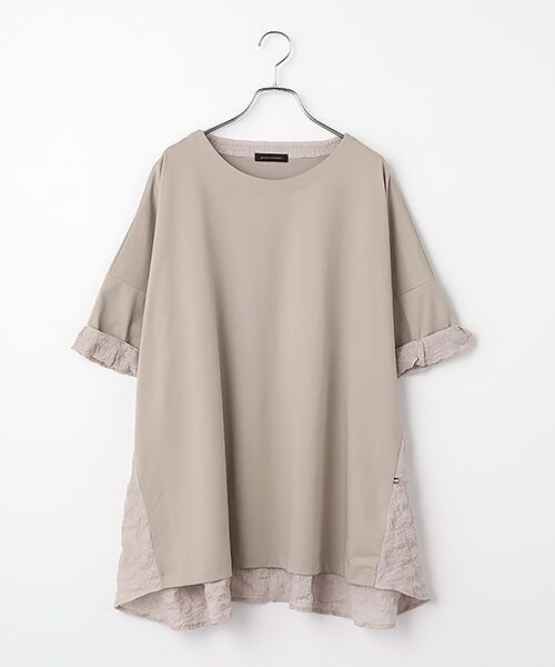 greennout / グリーンノート Tシャツ | 接触冷感 ストライプ付きカットソー（サンドベージュ）