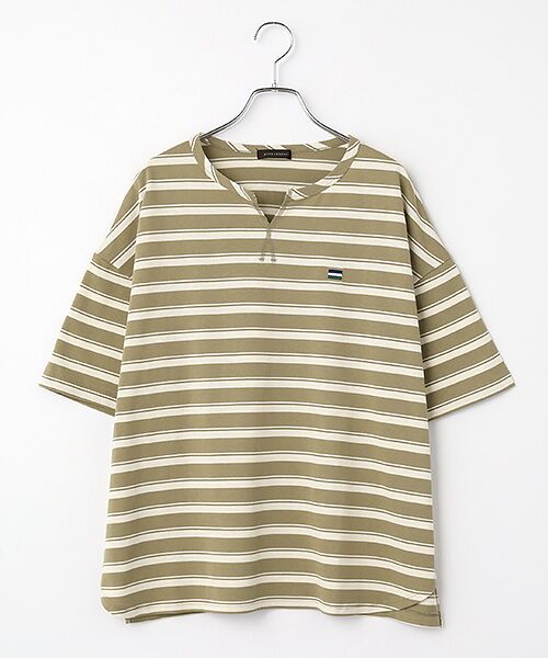 greennout / グリーンノート Tシャツ | ボーダーTシャツ（ライトカーキ×生成）