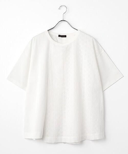 greennout / グリーンノート Tシャツ | 接触冷感　フラワー刺繍入りTシャツ（オフホワイト）