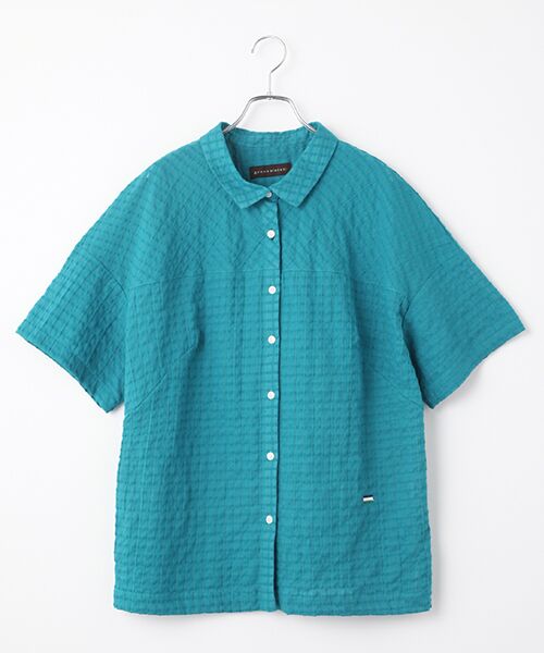 greennout / グリーンノート シャツ・ブラウス | シャーリングシャドーチェックブラウス（ターコイズ）