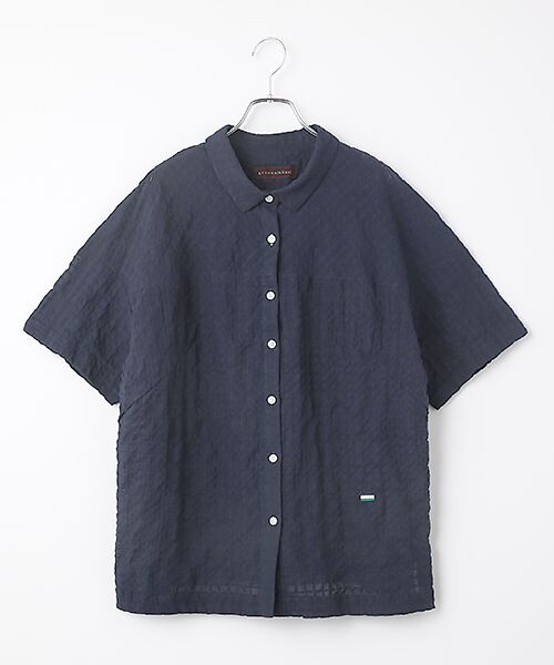 greennout / グリーンノート シャツ・ブラウス | シャーリングシャドーチェックブラウス（ネイビー）