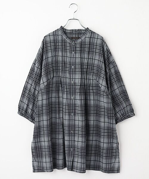 greennout / グリーンノート シャツ・ブラウス | コットンドビーチェックロングシャツ（グレー系）