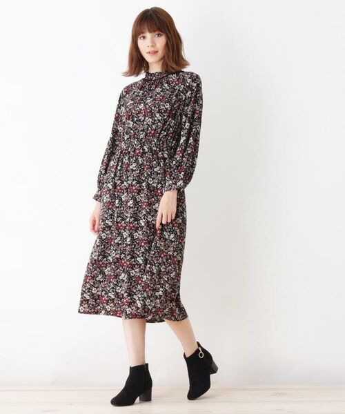 花柄プリーツネックワンピ ミニ丈 ひざ丈ワンピース Grove グローブ ファッション通販 タカシマヤファッションスクエア