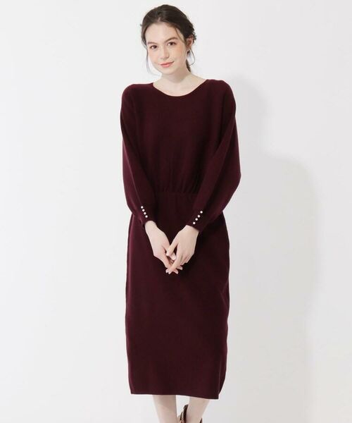 セール S Ll 袖フェイクパールドルマンニットワンピース ミニ丈 ひざ丈ワンピース Grove グローブ ファッション通販 タカシマヤファッションスクエア