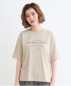 ＜接触冷感・UVカット・ご自宅で洗える＞ロゴプリント5分袖Tシャツ