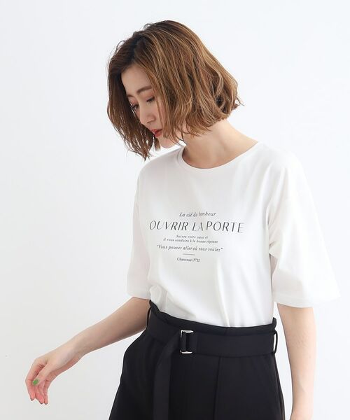 grove / グローブ Tシャツ | ＜接触冷感・UVカット・ご自宅で洗える＞ロゴプリント5分袖Tシャツ | 詳細2