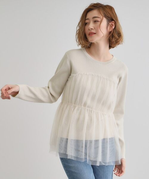 grove/グローブ チュールドッキングニットプルオーバー アイボリー(004) 04(LL) grove/グローブ チュールドッキングニットプルオーバー アイボリー(004) 04(LL)