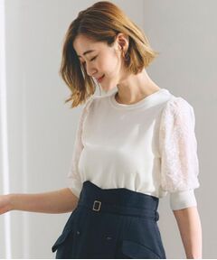 grove / グローブ ニット・セーター | ほんのり透ける抜け感がポイント！袖刺繍5分袖プルオーバー