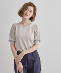 grove / グローブ ニット・セーター | ほんのり透ける抜け感がポイント！袖刺繍5分袖プルオーバー