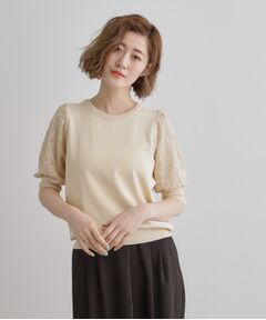 grove / グローブ ニット・セーター | ほんのり透ける抜け感がポイント！袖刺繍5分袖プルオーバー