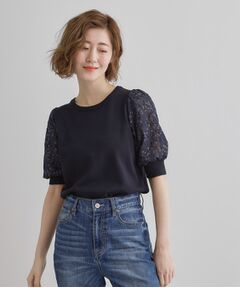 grove / グローブ ニット・セーター | ほんのり透ける抜け感がポイント！袖刺繍5分袖プルオーバー