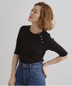 grove / グローブ ニット・セーター | 【雑誌掲載】多釦ラグランリブ5分袖プルオーバー