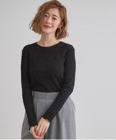 grove / グローブ カットソー | シャーリング風ジャカードクルーネックプルオーバー