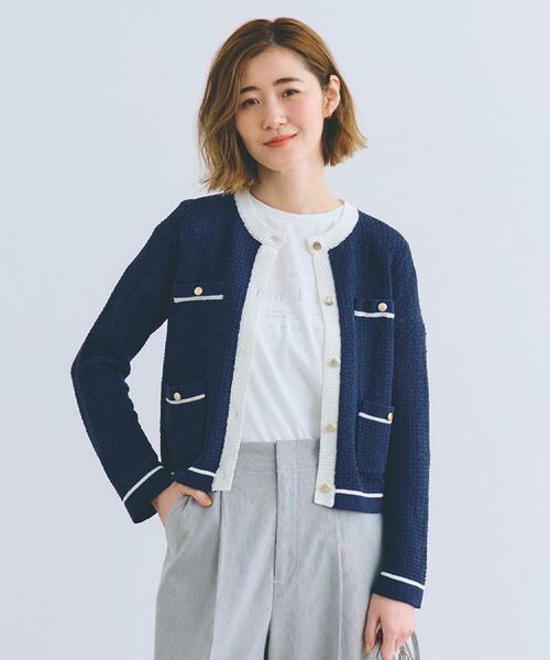 grove/グローブ バイカラーニットジャケット ネイビー(094) 02(M) grove/グローブ バイカラーニットジャケット ネイビー(094) 02(M)