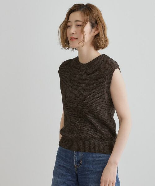 grove / グローブ ニット・セーター | ラメの上品な輝きが魅力 ラメカノコスリーブレスニット | 詳細5