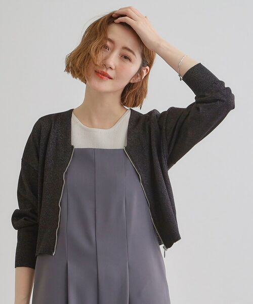 grove / グローブ カーディガン・ボレロ | 【洗える】シアーニットジップカーディガン(ブラック(019))