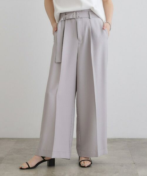 grove / グローブ パンツ | デニムライクベルト付きワイドパンツ(ライトグレー(011))