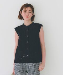 grove / グローブ シャツ・ブラウス | 繊細なレースで魅せるエンブロイダリーレースバンドカラーシャツ