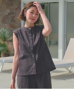 grove / グローブ シャツ・ブラウス | 繊細なレースで魅せるエンブロイダリーレースバンドカラーシャツ