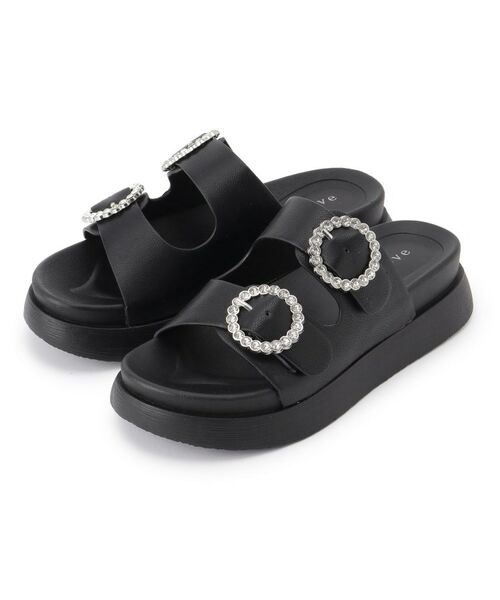 grove / グローブ サンダル | 【キラキラビジューがポイント】厚底ダブルビジューバックルサンダル | 詳細1